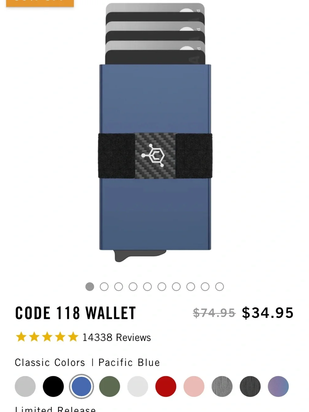 Pacific Blue CODE 118 Minimalist Wallet RFID Card w elastic strap